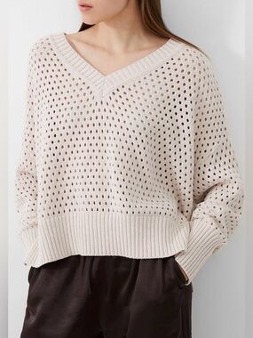 Dynamite Open-Knit V-Neck Sweater in Cream